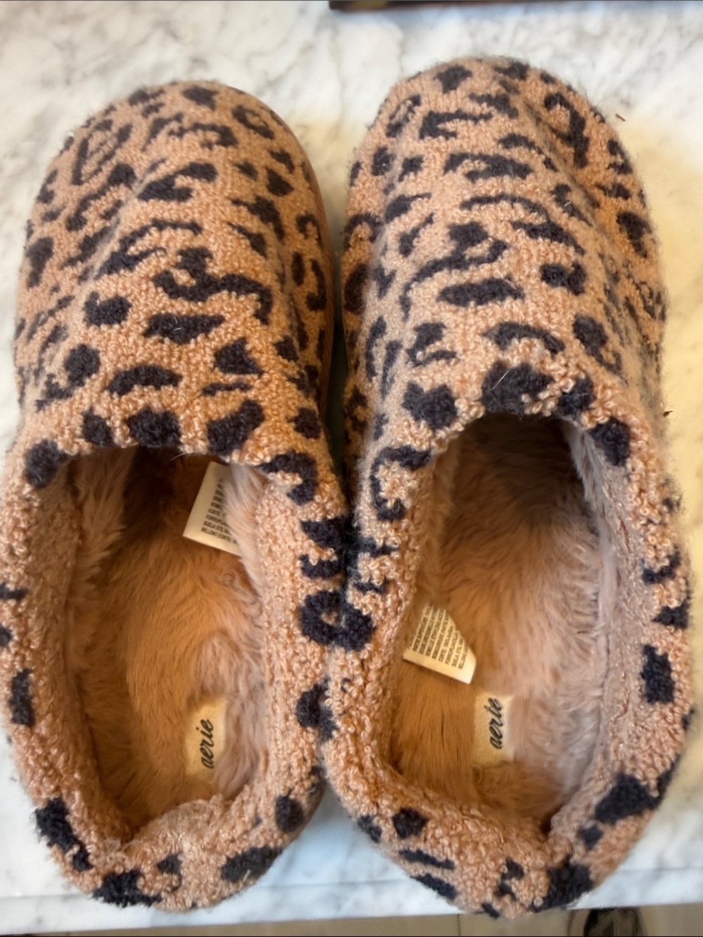 aerie Leopard Print Cozy Slip-On Slippers in Tan and Black